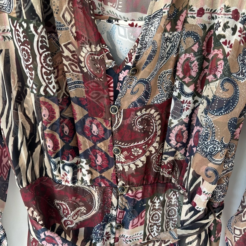 Veronica Beard Isra Multicolor Patchwork Print 100% Silk Maxi Dress Boho Western - Picture 6 of 16